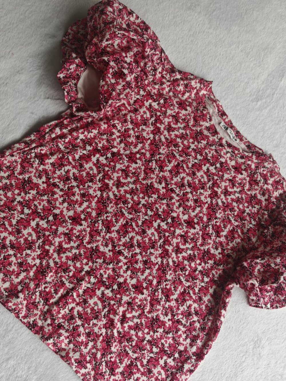 ZARA Floral Puff Sleeve Top Red Pink Fitted Blouse Size M Romantic Cottagecore S - Picture 4 of 11